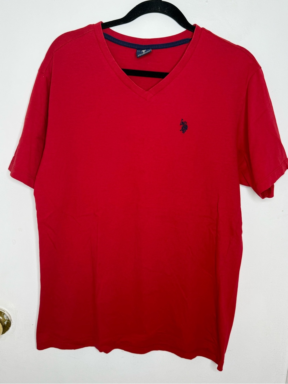 U.S. Polo Assn. V-Neck Short Sleeve Tee in Red with Navy Logo